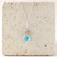 Aquamarine Quartz Silver Raindrop Cluster Necklace