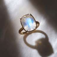 Sterling Silver Elongated Cushion Moonstone Cocktail Ring