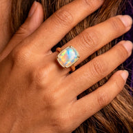 Sterling Silver Elongated Cushion Opal Cocktail Ring