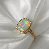 Sterling Silver Elongated Cushion Opal Cocktail Ring