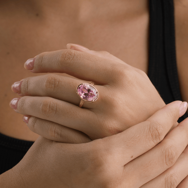 Sterling Silver Oval Cut Pink Sapphire CZ Cocktail Ring