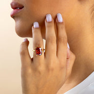 Sterling Silver Elongated Cushion Garnet CZ Cocktail Ring