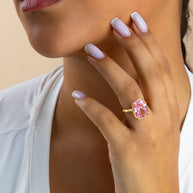 Sterling Silver Elongated Cushion Pink Sapphire CZ Cocktail Ring