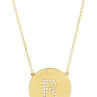 14K Gold Plated Sterling Silver CZ Round Initial Necklace