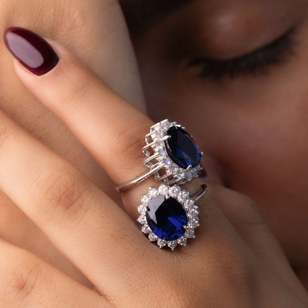 Sterling Silver Sapphire Halo Ring