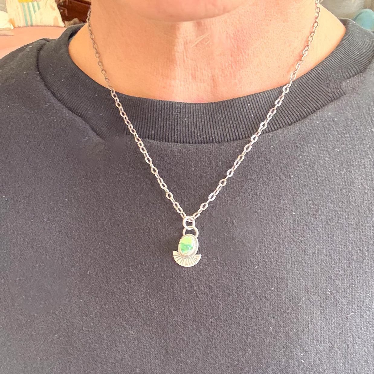 Sonoran Gold Turquoise Necklace in Sterling Silver | Small Oval Pendant