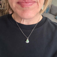 Sonoran Gold Turquoise Necklace in Sterling Silver | Small Fan Back Detail | 18 Inch Oxidized Chain