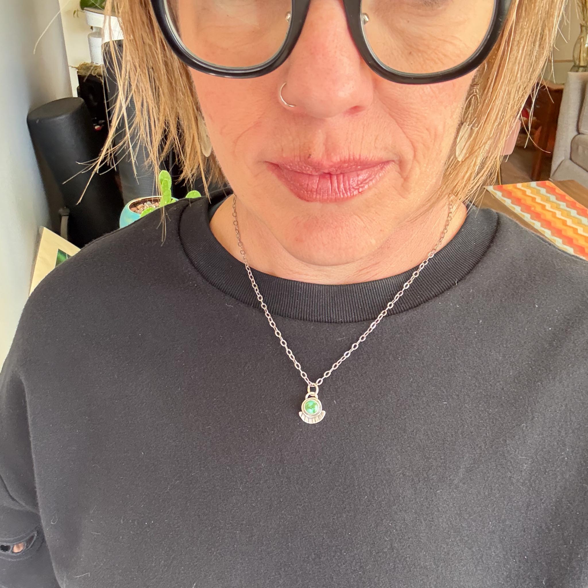 Sonoran Gold Turquoise Necklace in Sterling Silver | Small Circular Turquoise Pendant