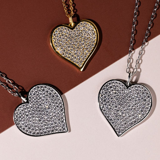 Sterling Silver CZ Statement Heart Pendant
