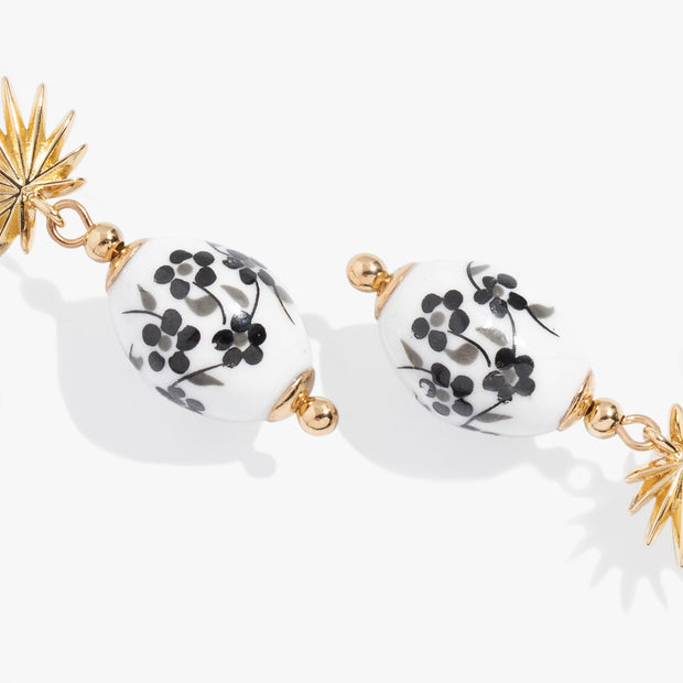 Toile and Palm Drop Earrings