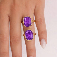 Sterling Silver Elongated Cushion Amethyst CZ Cocktail Ring