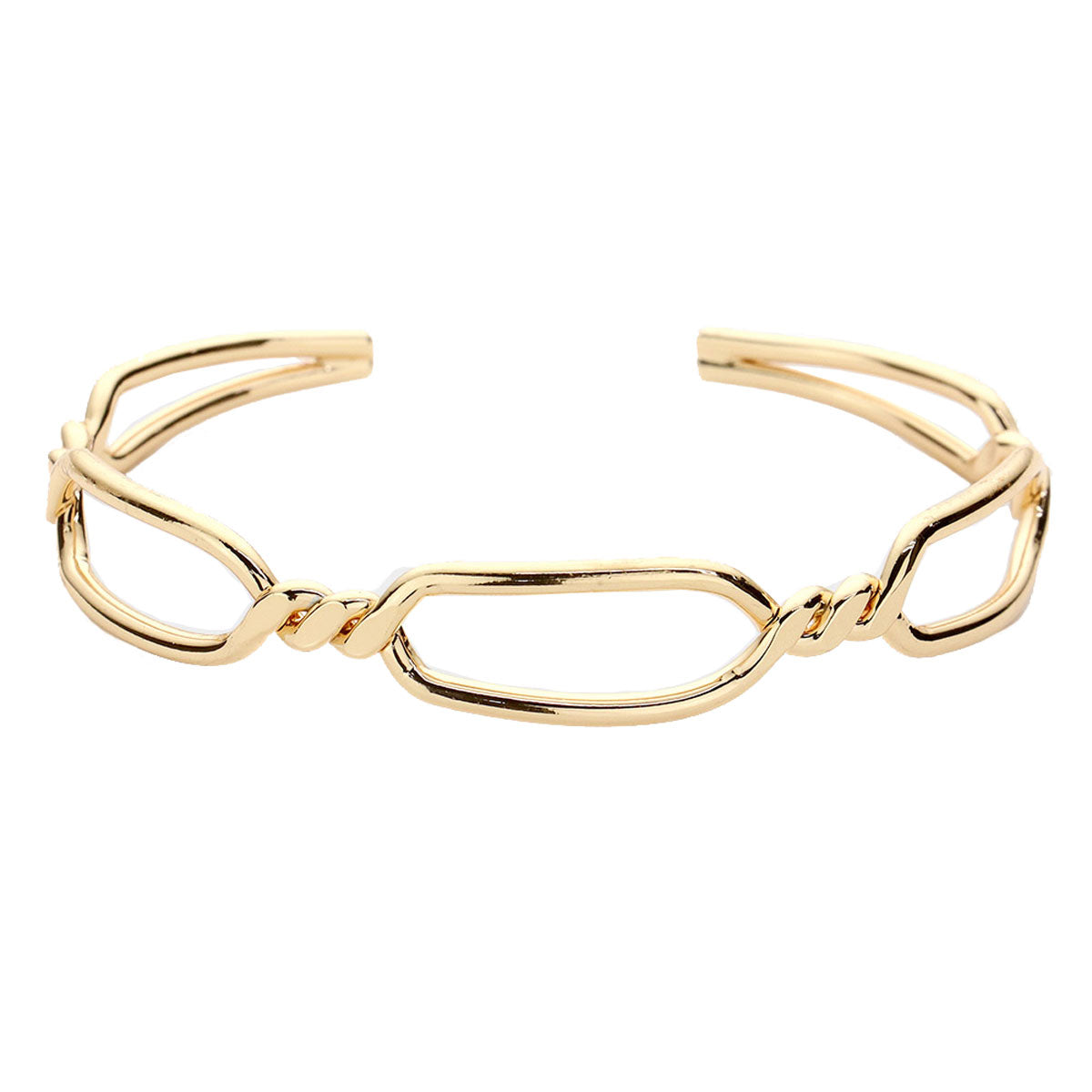 Twisted Brass Metal Open Hexagon Cuff Bracelet